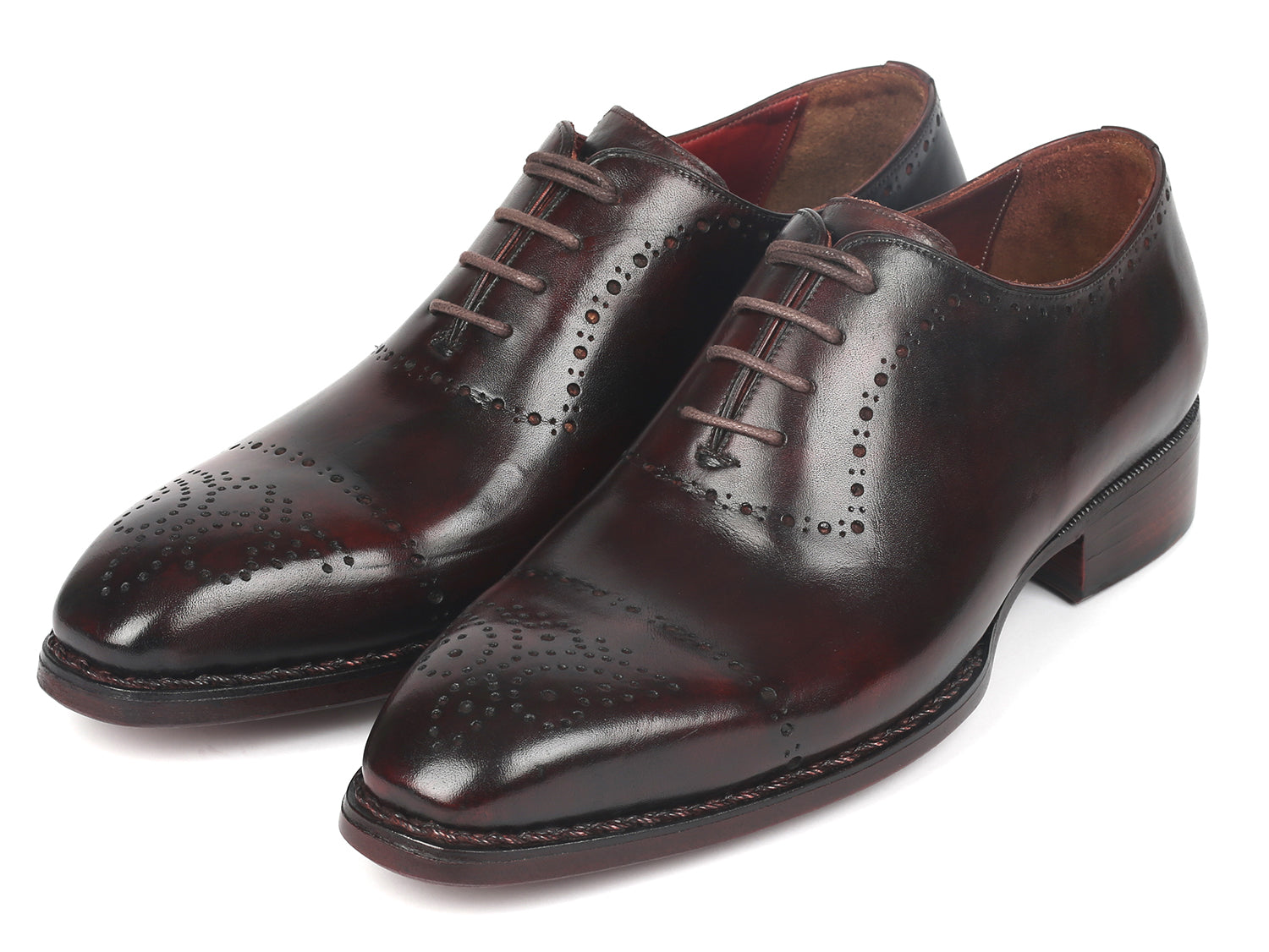 Paul Parkman Dark Bordeaux Goodyear Welted Oxfords showcasing hand-painted leather and elegant design.